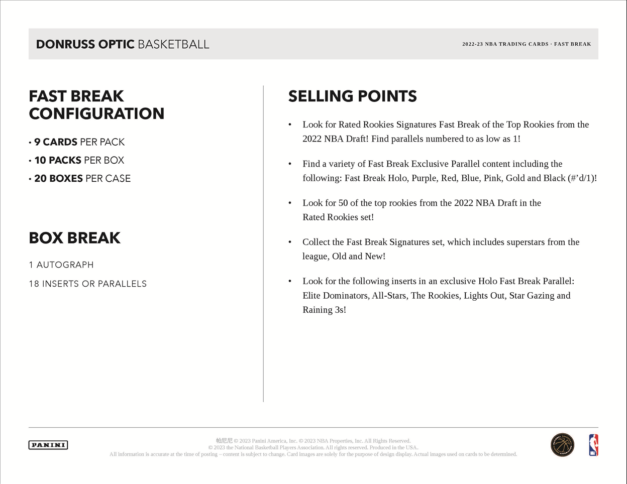 2022-23 Panini Donruss Optic Basketball Fast Break 20 Box Case