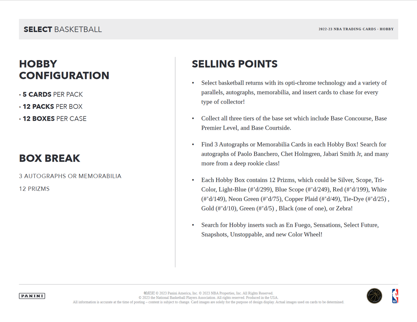 2022-23 Panini Select Basketball Hobby Box