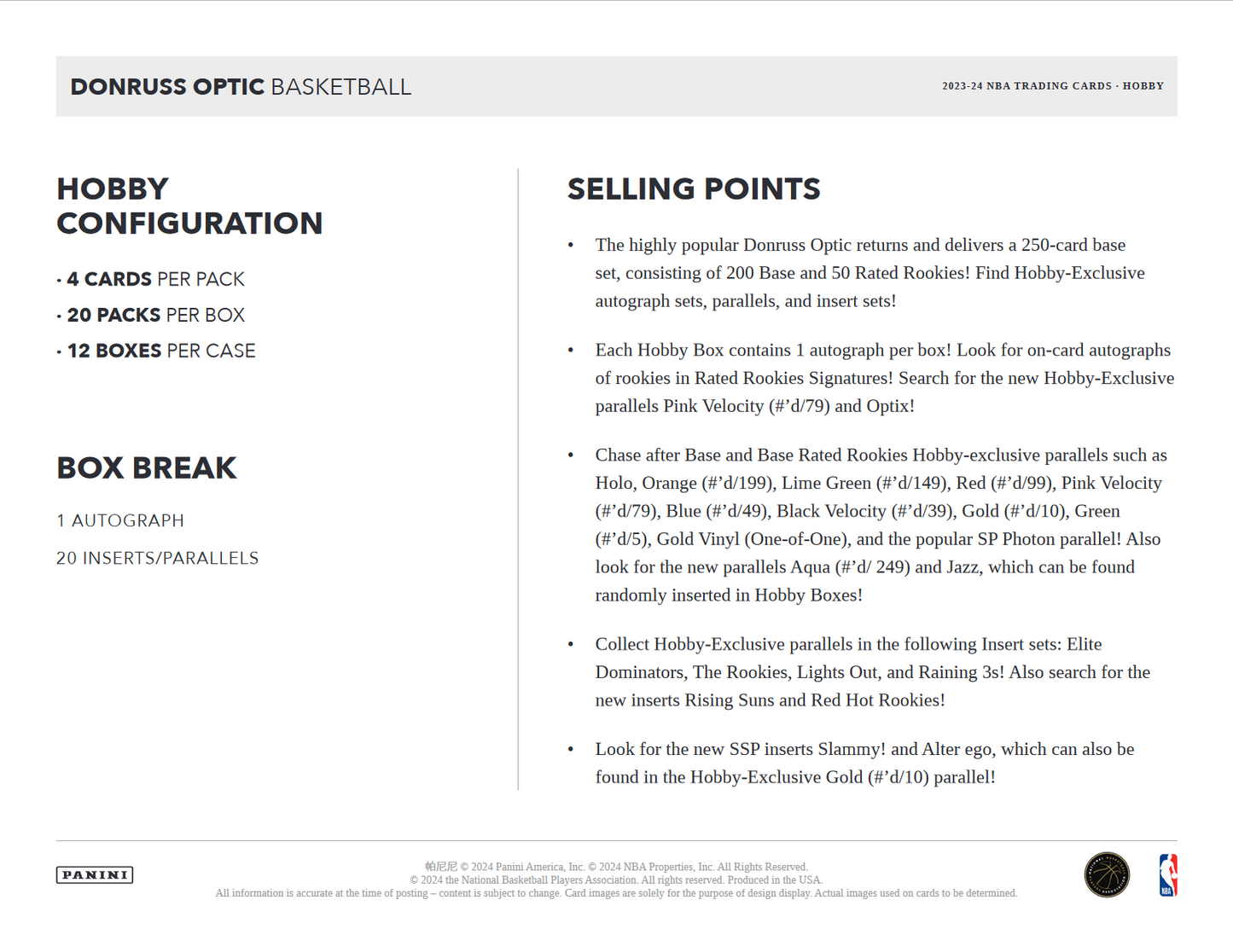 2023-24 Panini Donruss Optic Basketball Hobby 12 Box Case