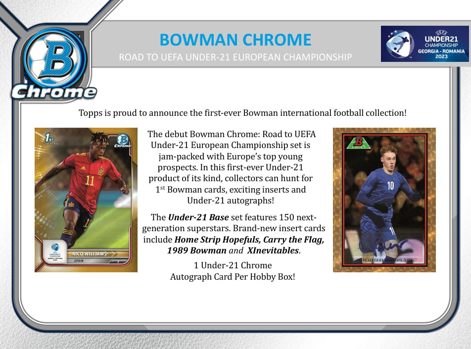 2022 Bowman Chrome Road to UEFA U21 European Championship Soccer Hobby 12 Box Case