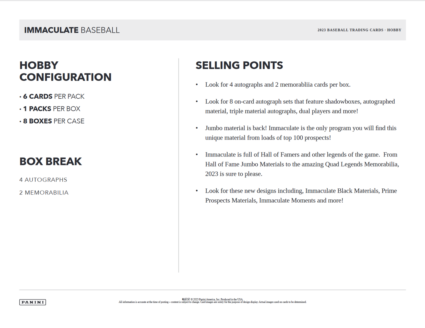 2023 Panini Immaculate Baseball Hobby Box