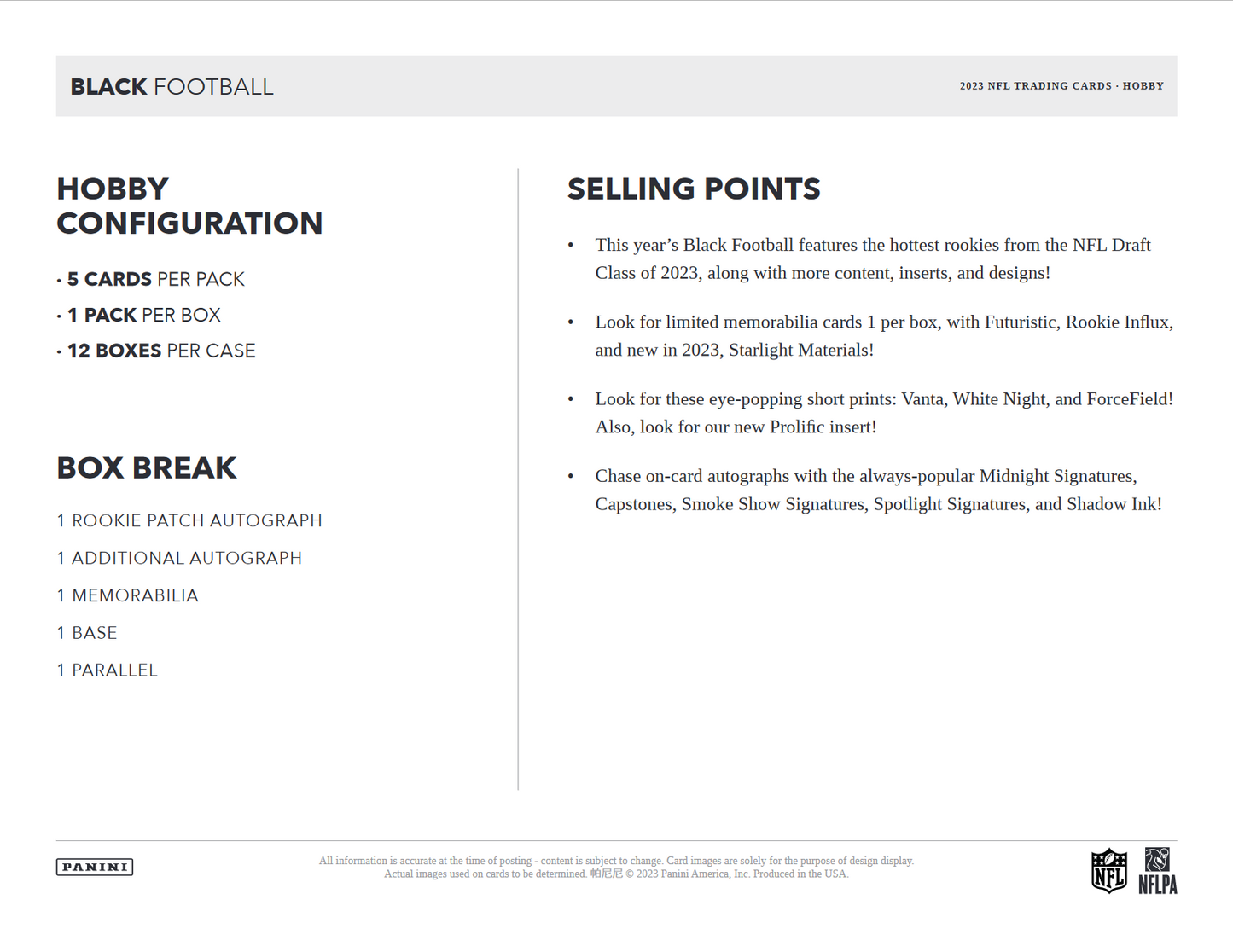 2023 Panini Black Football Hobby Box