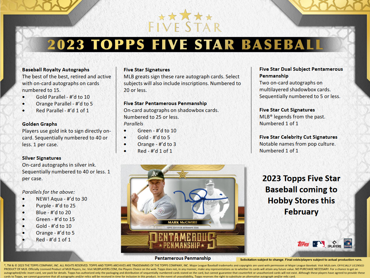 2023 Topps Five Star Baseball Hobby 8 Box Case