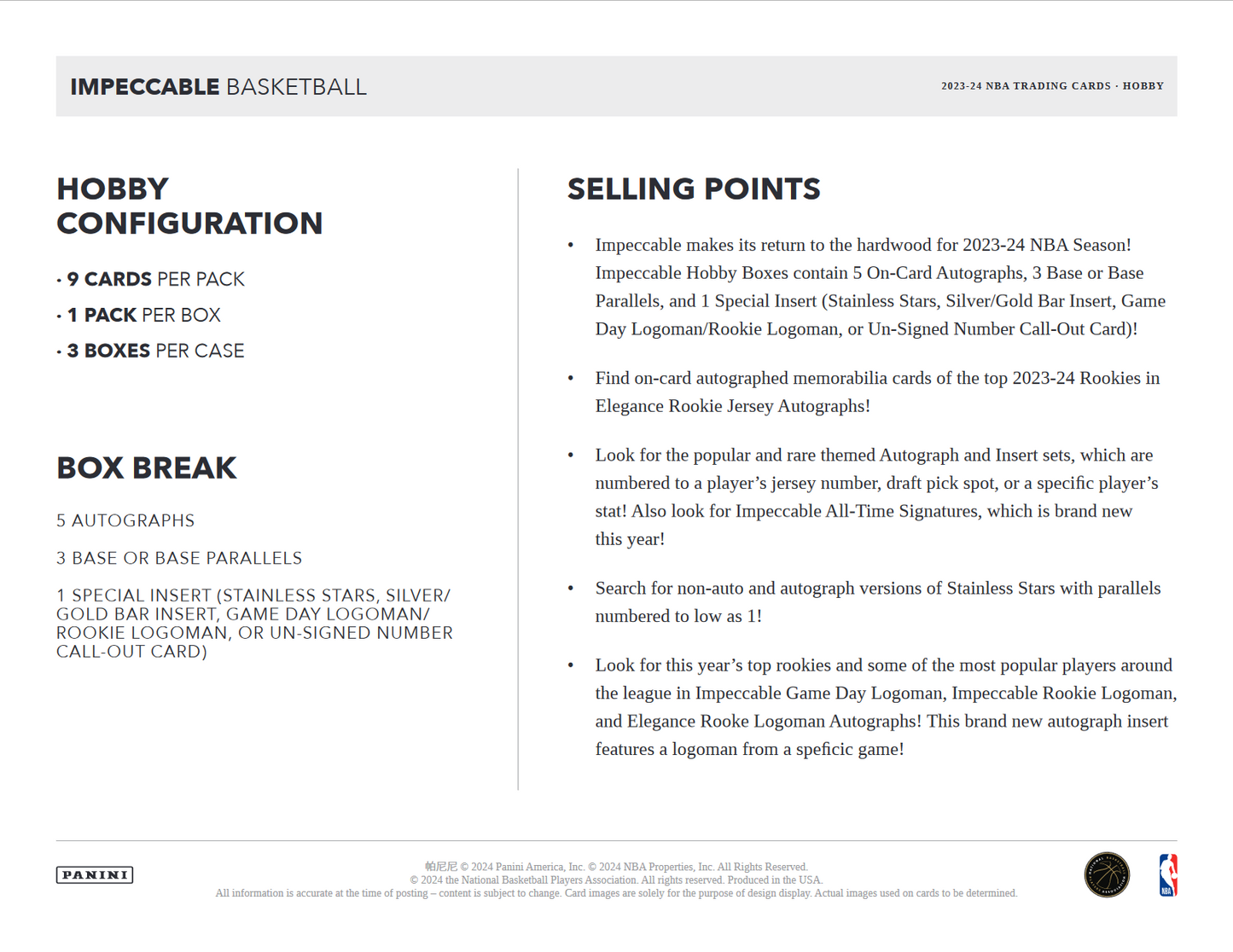 2023-24 Panini Impeccable Basketball Hobby Box