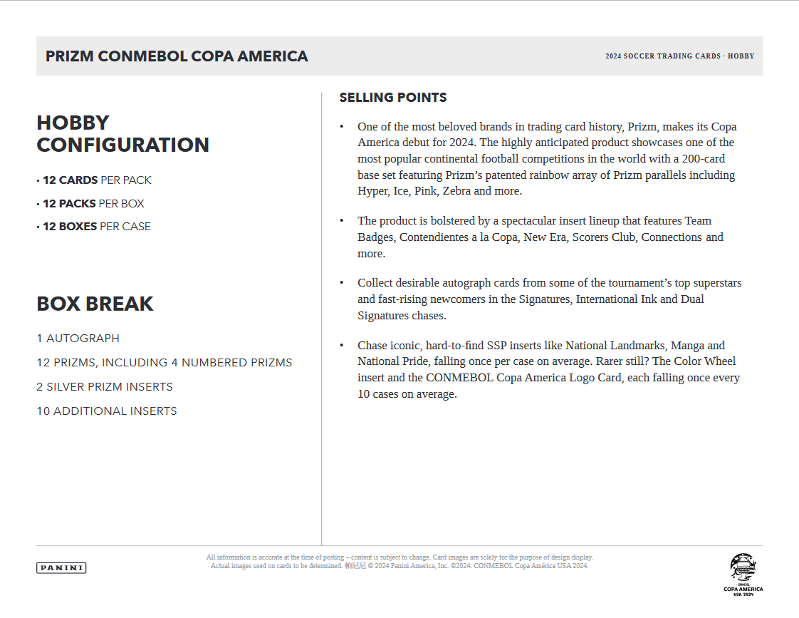 2023-24 Panini Prizm COPA America Soccer Hobby 12 Box Case