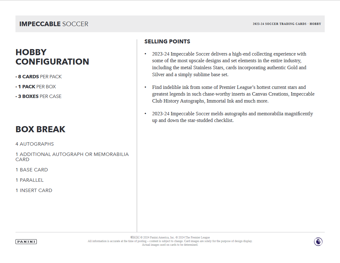 2023-24 Panini Impeccable Soccer Hobby 3 Box Case