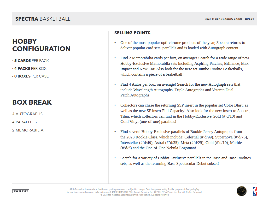 2023-24 Panini Spectra Basketball Hobby Box