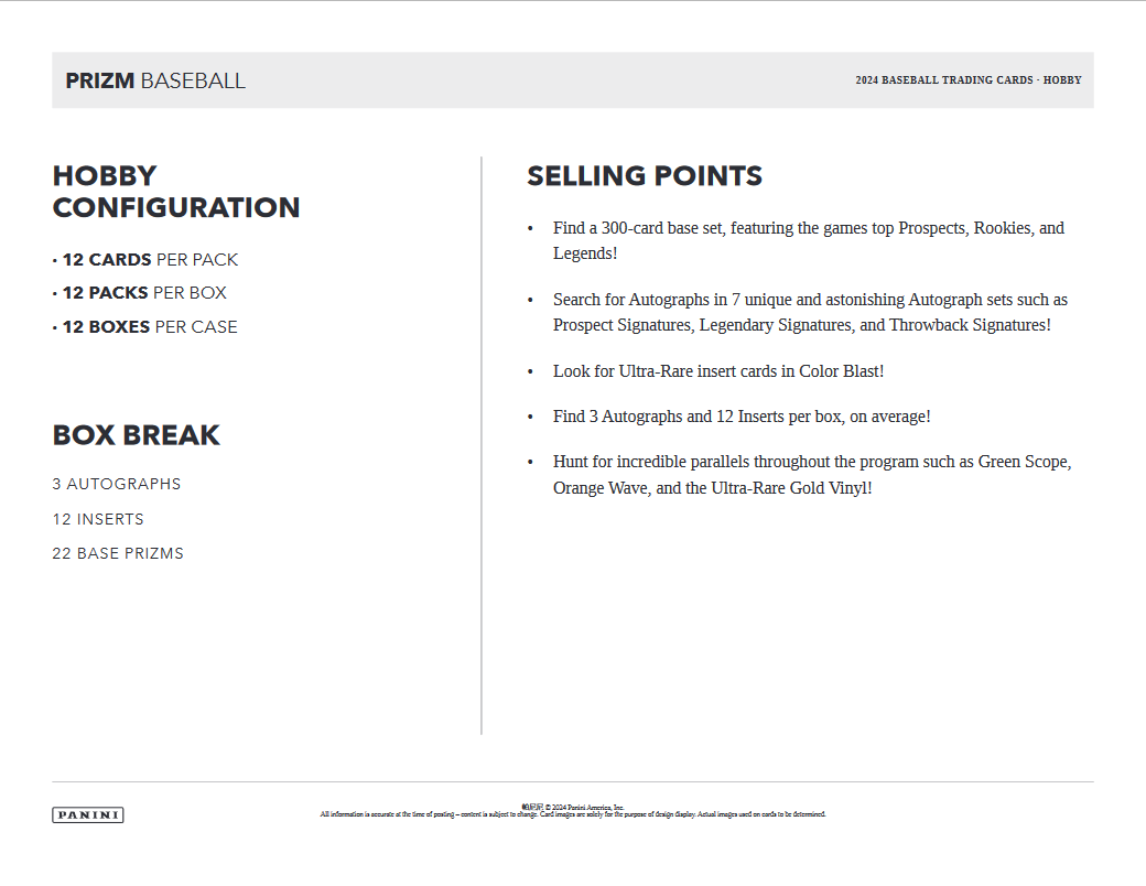 2024 Panini Prizm Baseball Hobby 12 Box Case