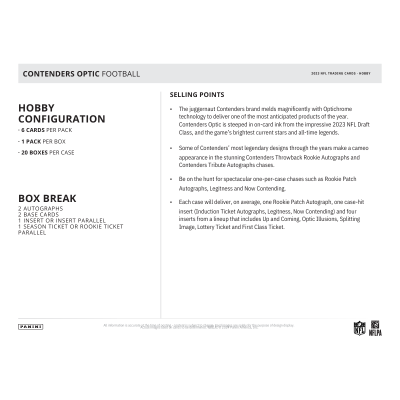 2023 Panini Contenders Optic Football Hobby 20 Box Case